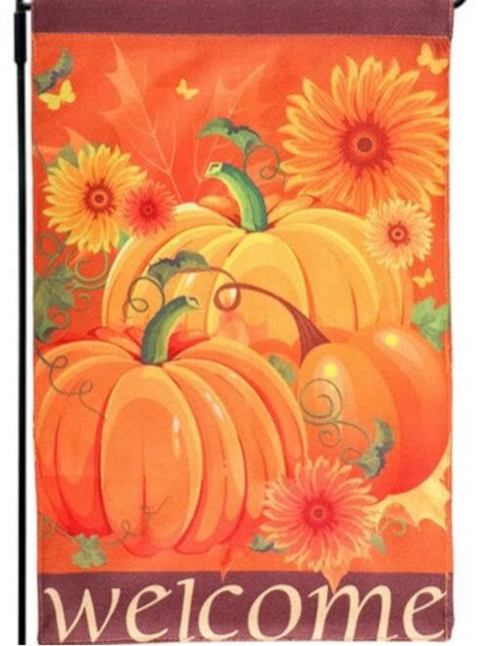 Autumn Pumpkin Welcome Garden Flag - Orange Floral Design